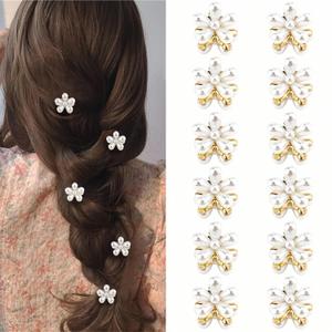 12pcs Small Mini Pearl Claw Clips with Flower Design, Sweet Nonslip Bangs Clips Decorative Hair Accessories for Women Girls