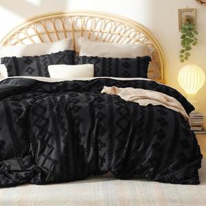 Bedsure Boho Kids Duvet Cover King SizeDuvet Insert/Comforter not Included - Tufted Duvet Cover King Size for All Seasons, Soft Boho Bedding (Black,104" x 90")