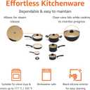 Amazon Basics 11-Piece Ceramic Non-Stick Pots and Pans Set, Dishwasher & Oven Safe, Easy Clean, Glass Lids, Black/Cream