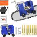 Chainsaw Sharpening Jig, Portable Hand Chain Saw Sharpener Tool with 8 Titanium-Plated Bits, Gloves, Storage Bag & Brush, Chainsaw Sharpener, Chainsaw Sharpener Kit for 4"-22" Chainsaw & Electric Saws (Blue)