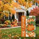 5 x Fall Pumpkin Garden Flag for Outside 12x18 Inch Double Sided, Welcome Autumn Thanksgiving Yard Outdoor Flag, Burlap Decorative Flag for home Garden Porch lawn (Yellow3)