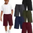 Langyiwee 5 Pack Boys Knee Length Long Shorts, 5-Color, 8-9 Years