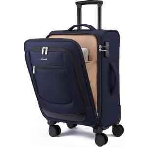 LOVEVOOK Carry On Luggage 22x14x9 Airline Approved, Softside Suitcase with Spinner Wheels for Men Women, 22 Inch Rolling Luggage with TSA Lock Multiple Compartments for Travel Business Trip (Blue)