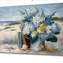 Coastal Blue Flower Wall Art for Living Room Beach Floral Canvas Print Modern Hydrangea Flowers Picture Ocean Theme Seascape Print Painting Hanging for Home Office Bedroom Dining Room 20x40inch