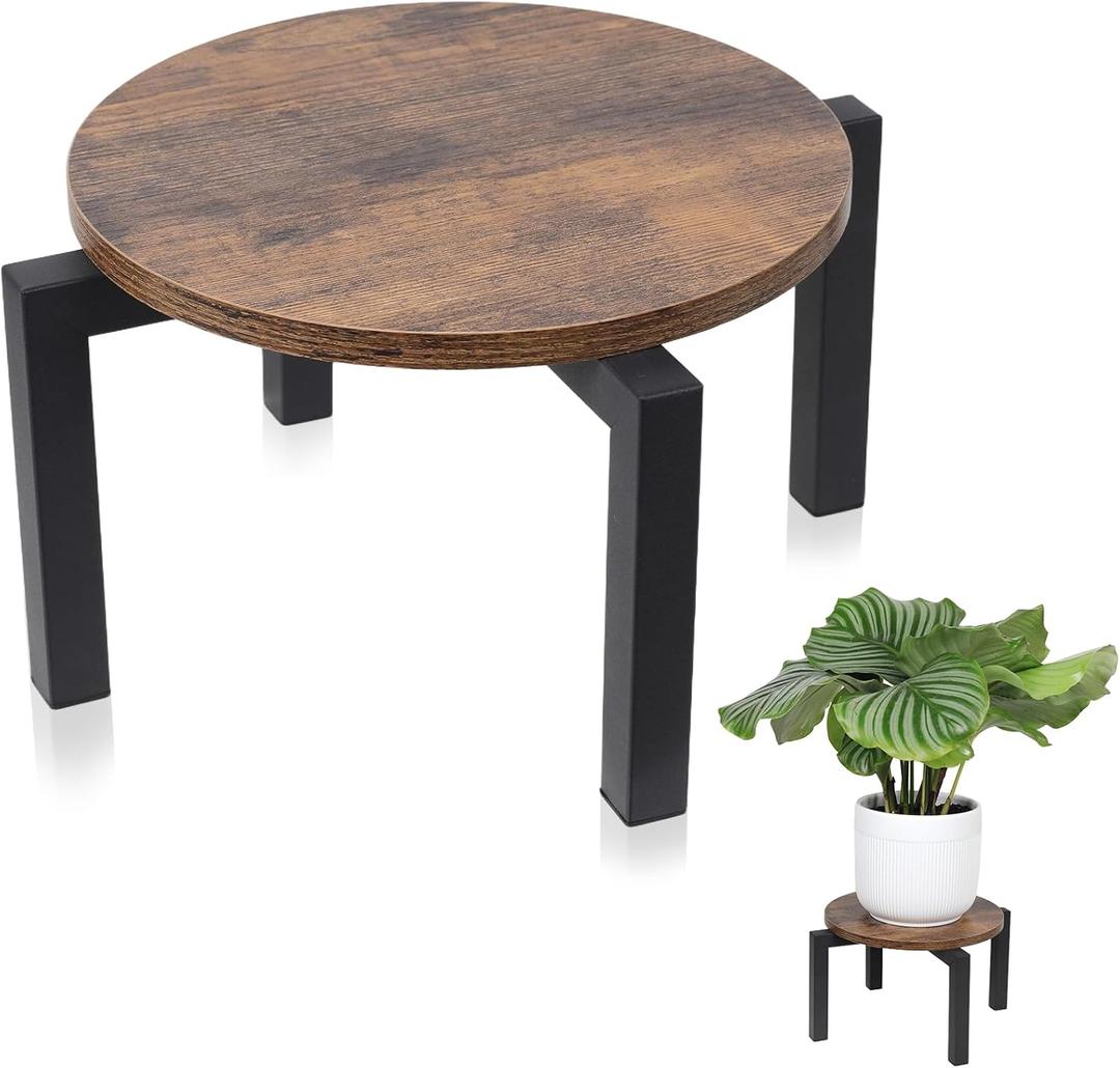 Vigordream Plant Stand Indoor, Heavy Duty Sturdy Metal Plant Holder, Wooden plant Stool, Single Plant Pot Stand Low Short Planter Stand Fit 5-12 Inch Pot (Medium, Dark Brown)