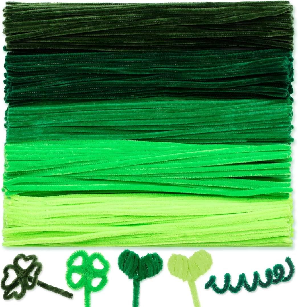 Peryiter 500 Pieces Pipe Cleaners Chenille Stems for Flowers Craft Supplies Bulk Fluffy Fuzzy Sticks for DIY Art Projects Creative Gift Wrapping Party Decorations(Green,12 Inch)