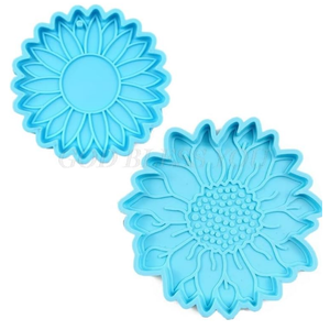 2Pcs Sun Flower Coaster Keychain Silicone Resin Molds Flower Shape Resin Casting Molds Floral Resin Molds Kit Craft Tools