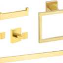 5-Piece Brushed Gold Bathroom Hardware Set - Hand Towel Bar, Toilet Paper Holder, Towel Ring & Rack