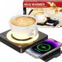 Coffee Mug Warmer, Smart Mug Warmer, 15W Wireless Phone Charging, 3 Heat Settings Temperature Controlled, 8H Auto Off, Candle Warmer, Safe for Heating Coffee, Beverage, Milk, Tea, HT099-Black