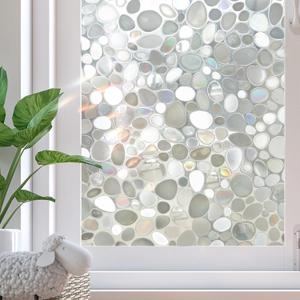 Window Privacy Film, Stained Glass Window Films, 3D Pebble Rainbow Windows Cling Decorative Decals, Sun Blocking Windows Stickers Static Cling Door Covering (23.6" x 78.7")