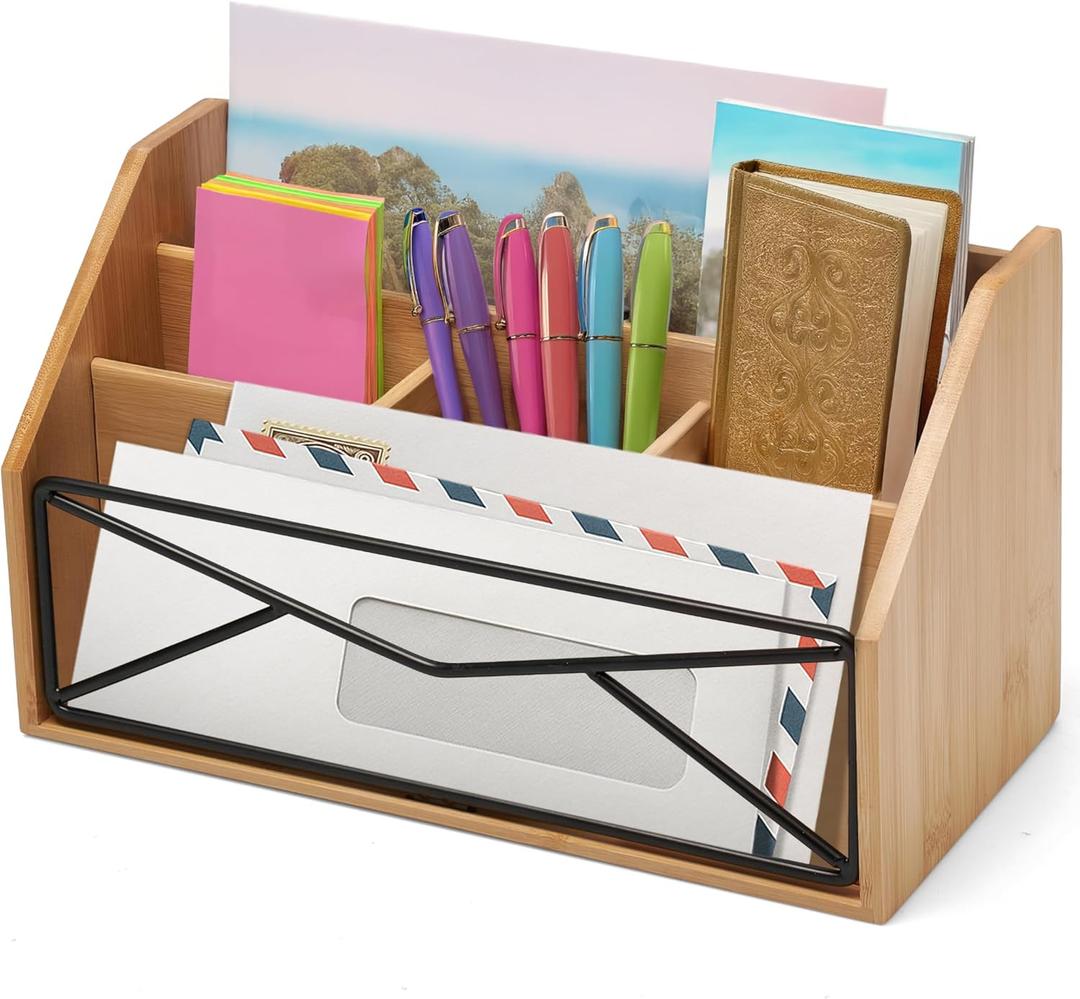 Prosumer's Choice Bamboo Desk Organizer for Office and Home Natural Bamboo Mail Organizer for Countertop - Wooden Desktop Organizer for Mail, Files, Letters, and Tabletop Storage