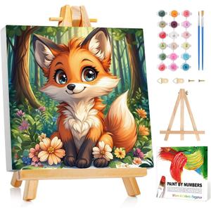 Reivworl Fox Paint by Numbers Kit for Kids - with Frame and Easel, Kids Paint by Number Age 6-8-12 Boys Girls, Paint by Numbers for Kid Gifts and Decor (8X8Inch)