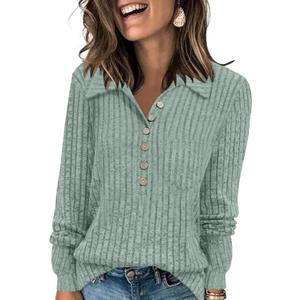 DB MOON Women's Long Sleeve Collared Shirt Lightweight Striped Sweaters 2025 Fall Blouses Business Casual Tops (Large)