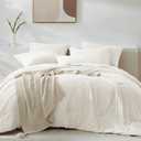 WRENSONGE Queen Comforter Set - 7 Pieces White Soft Bed in a Bag Queen with Fitted Sheet, Flat Sheet, 2 Pillow Shams, and 2 Pillowcases- Warm Bedding Sets for All Season