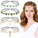 Dizila 4 Pieces Crystal Rhinestone Gems Jewelry Head Chains Boho Headbands Forehead Chains with Rubber Bands Prom Party Accessories Headpieces for Women Girls