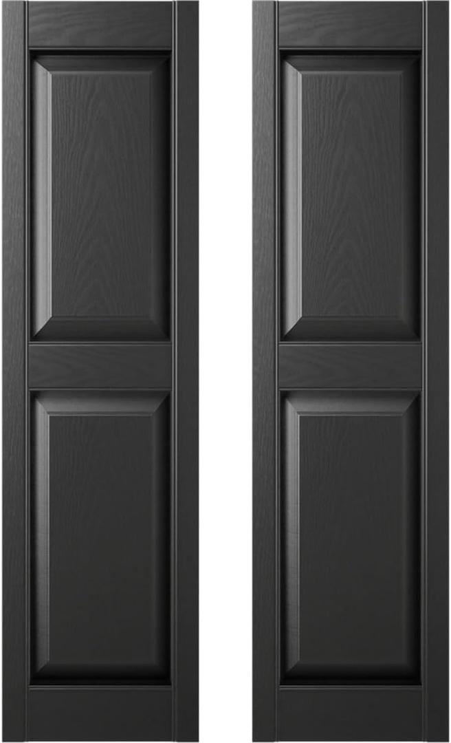 Builders Edge 14.75 in. W x 51 in. H Builders Edge, Standard Two Equal Panels, Raised Panel Shutters, Includes Matching Installation Spikes (Per Pair), 002 - Black