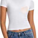 Abonlen Built in Bra T Shirts for Women Short Sleeve Crop Top Y2K Going Out Tops Fitted Basic Tees Workout Shirts(White,Small) (White, S)
