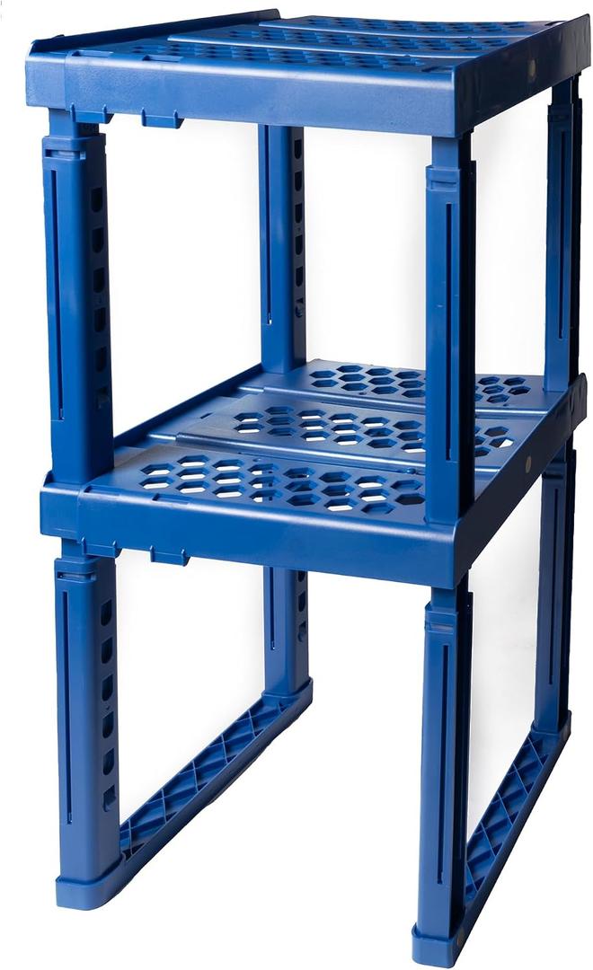 ABLinox Locker Organizer Shelf, Adjustable Width and Height, Ideal for School, Office, and Gym Lockers (Blue 2 Pack), 12 inches x 11 inches x 12 inches
