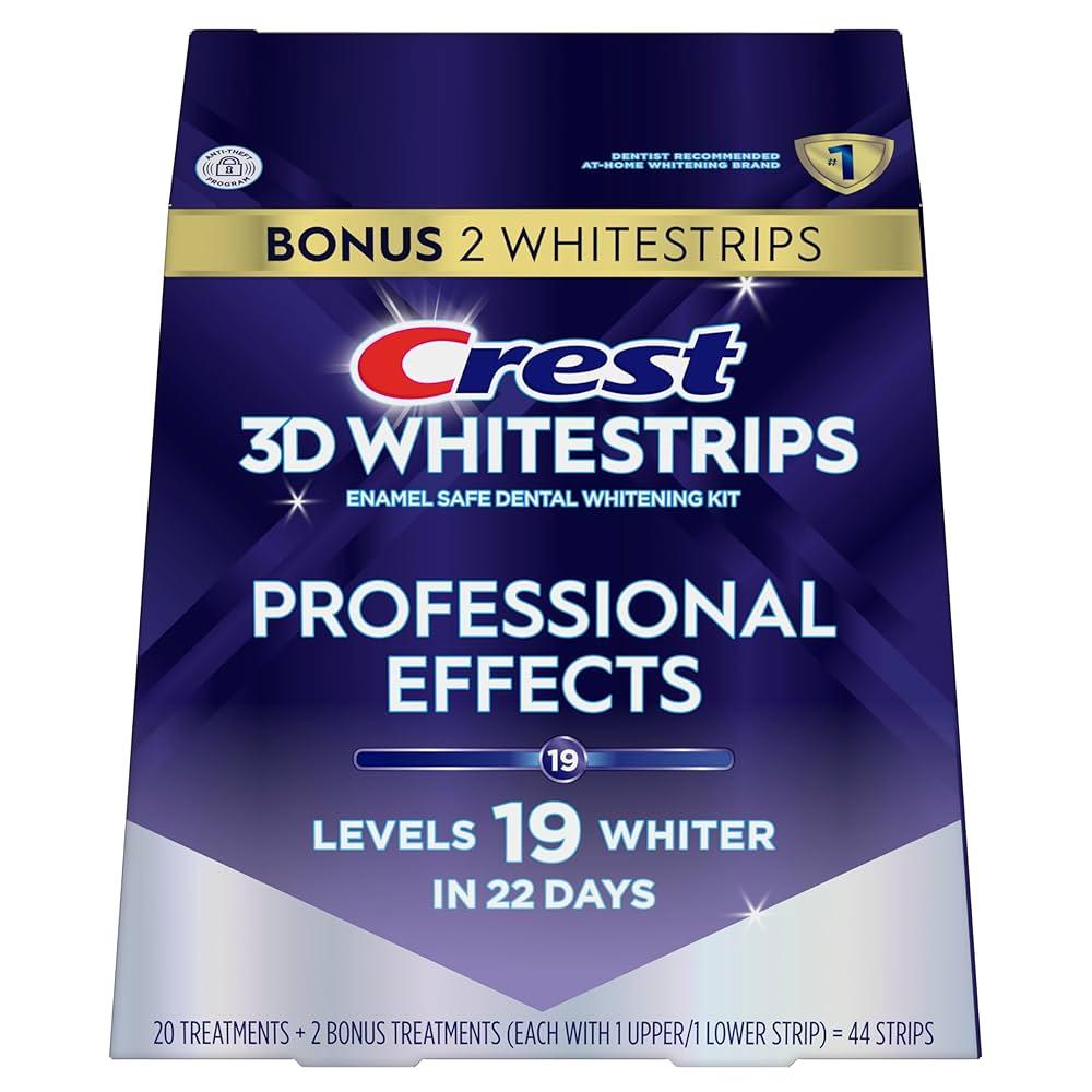 Crest, 3D Whitestrips Enamel Safe Dental Whitening Kit, Levels 19 Whiter in 22 Days, 20 Treatment