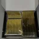 200 Count Heavy Duty Gold Plastic Silverware, 100 Forks, 50 Spoons, 50 Knives, BPA-Free, Heat Resistant, Disposable Plastic Utensils Set Cutlery Set, Plasticware Bulk