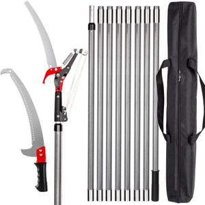 Walensee Pole Saws for Tree Trimming,7.2-27FT Extendable Tree Pruner,Manual Branch Timmer with Blade and Scissors High Branches Pruning Fiberglass Pole Pruner and Cutter Garden Tool with Storage Bag