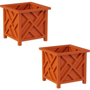 Lattice Design Outdoor Planter Box 2-Pack - 14.75 Square 13 Tall Terracotta Decorative Plant Pots for Front Porch Decor - Flower Pots Outdoor Planters for Porch Patio or Garden Decor by Pure Garden