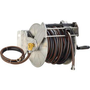 Giraffe Tools Stainless Steel Garden Hose Reel with 5/8" x 100 ft Heavy Duty Hose, Wall/Floor Mounted Metal Water Hose Reel with Crank Handle (with 100FT Hose, Silver)