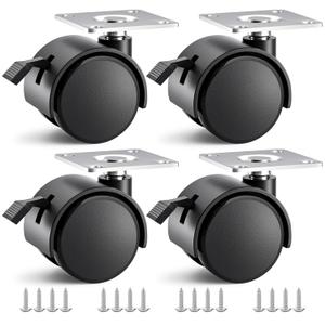 1.5 inch Caster Wheels, Casters Set of 4, Plastic Caster Wheels for Furniture, Plate Swivel Cart Casters with Brakes, File Cabinet Replacement Wheels (4 Pack Black)
