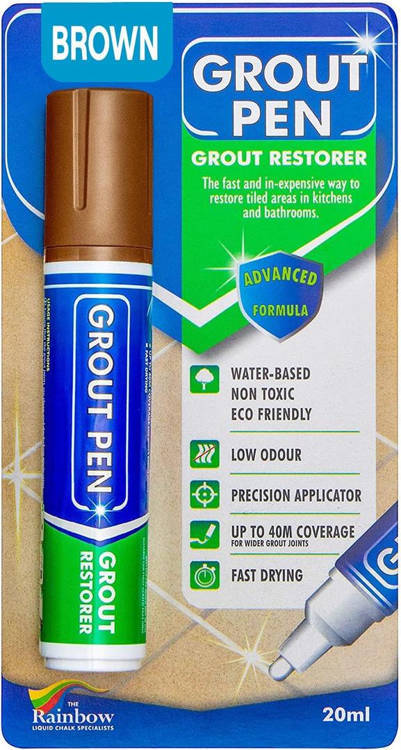 Grout Pen Brown Tile Paint Marker: Waterproof Grout Paint, Tile Grout Colorant and Sealer Pen - Brown, Wide 15mm Tip (20mL)