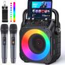 Karaoke Machine, Portable Bluetooth Speaker with 2 Wireless Microphones for Adults & Kids with Lights, Karaoke Microphone with PA System Supports USB/TF/REC/FM/AUX for Home Party