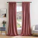 MIULEE Dusty Rose Pink Velvet Curtains Thermal Insulated Blackout Curtain Drapes for Bedroom Living Room Darkening 105 Inches Long Curtains Panels Rod Pocket Set of 2