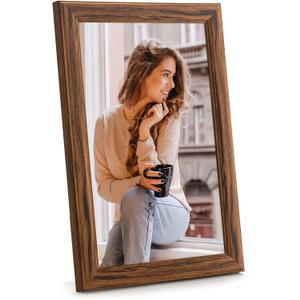 5x11 Wood Frame Brown, Rustic Natural Wooden 11x5in Poster Picture Frame, Distressed 5 x 11inch Woodgrain Gallery Photo Frame with HD Plexiglass, Horizontal Vertical Wall Mounting Display 1pcs