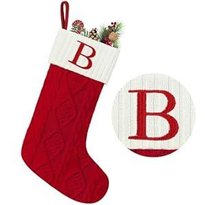 Senneny Christmas Stockings with Initials, 20” Large Embroidered Monogram Knitted Stockings for Family, Kids, Xmas Holiday Party Gifts & Decoration for Fireplace, Letter B
