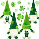 Skylety 4 Pcs St Patricks Day Decorations Plush Gnomes Set, Green Shamrock Trefoil Hat Scandinavian Gnome Dwarf Figurines, St Pattys Home Decor Accessories for Table Tiered Tray Mantel Shelf