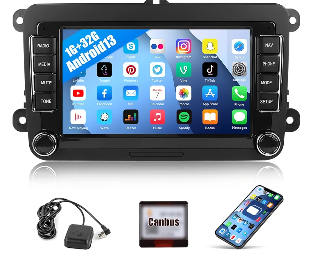 1+32GB Android Car Radio Stereo for Volkswagen VW Jetta Tiguan Beetle Passat Golf Polo Skoda 7" Touch Screen Car Stereo with GPS Navigation WiFi Bluetooth FM RDS Audio Receiver Dual USB SWC Head Unit