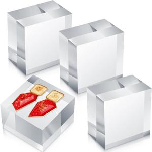 Remerry 4 Pieces 3 x 3 x 2 Acrylic Square Display Block Clear Polished Acrylic Cube Jewelry Stand Ring Showcase Display Holder Base