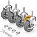 HOLKIE Caster Wheels 3 inch Locking Casters Set of 4, Threaded Stem 5/16" -18 x 1-1/2" (Diameter 5/16", Length 1-1/2") Swivel Heavy Duty Castors Gray