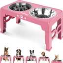 Elevated Dog Bowls for Medium Size Dogs, Non-Slip Dog Feeder with 1*Stainless Steel Dishes & 1*Slow Feeder Bowl, 5 Heights Adjustable Raised Bowls to 3.15-8.66-9.84-11.02-12.2 (Pink)