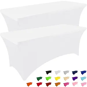 Smiry 2 Pack Spandex Table Cloth 4FT, Elastic Fitted White Tablecloth