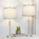 Table Lamps Set of 2, Bedside Lamp Silver Tall Table Lamps for Living Room End Tables, 22" to 30" Adjustable Height Lamp for Bedroom Nightstand Farmhouse with Pull Chain, (Bulbs Included)