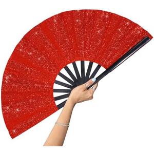 Pack of 3, GeGeYa Large Folding Fan-Hand Fan Popping Fan for Line Dancing Clacking Fans for Boots On The Ground Dance, Party,Outdoor,Decoration (Red Glitter)