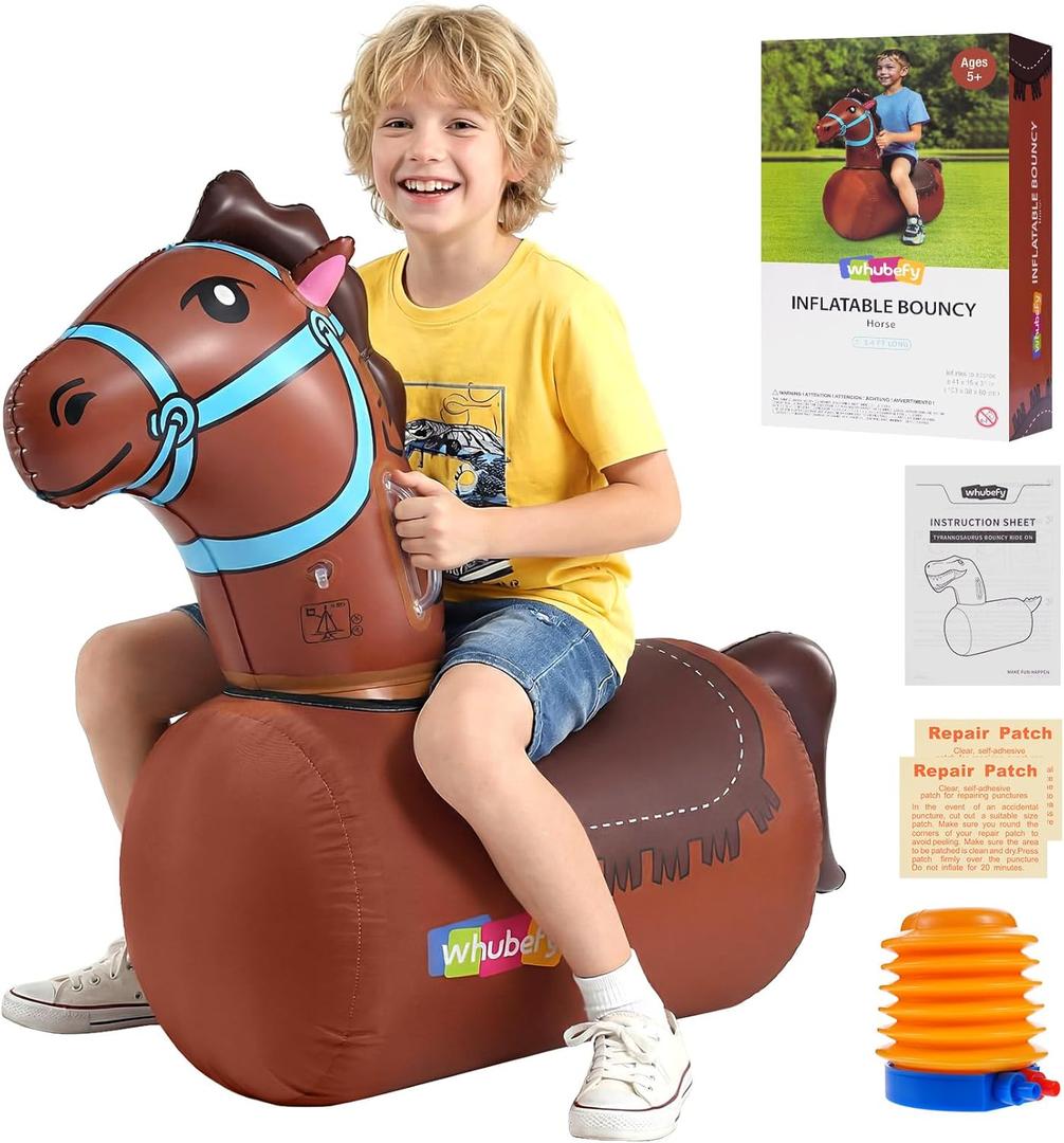 Whubefy Giant Infatable Bouncy Horse Toys, 2 PCS Thick PVC Ride On Bouncer Animal Hopper Jumping Toys with Pump for Indoor Outdoor Play, Puncture-Resistant Bouncer for Kids Teens Ages 5+, 220 lbs
