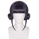 Black Purple Wig with 2 Buns Short Black Purple Hair Double Braided Buns for Women Singers Idols Characters Cosplay Anime Wigs for Halloween Stage Costume Outfit Party +Hair Cap