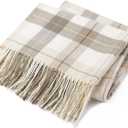 BATTILO HOME Fall Plaid Throw Blanket for Couch, Farmhouse Checkered Decor Throw, Lightweight Beige Throw Blankets for Bed Sofa Neutral Fall Decor, 49"x63"