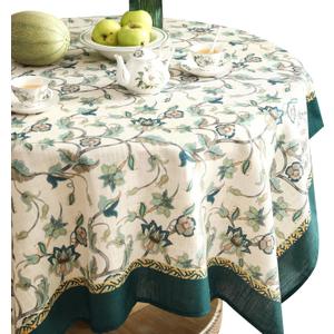 patdrea Designer Linen Vintage Round Table Cloth,Vintage Green Floral Pattern Durable Tablecloth,Table Cover Decor for Kitchen Dining,Parties,Christmas,Thanksgiving,Party,Diameter 55"-Noah