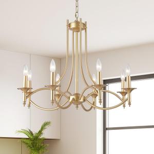 Gold Chandeliers, 8-Light Farmhouse Candle Chandelier