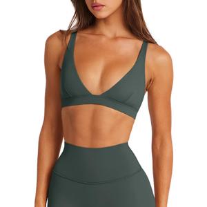 LASLULU Womens Deep V-Neck Sports Bra Padded Wireless U Back Workout Bra Low Impact Gym Workout Yoga Crop Tops, Small