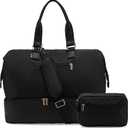 Weekender Bags for Women, Large Travel Duffel Bag with Shoes Compartment, Carry On Overnight Tote Bags with Toiletry Bag (45L, 45L-Black)