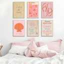 2 x Pink Beach Preppy Canvas Wall art Summer Starfish Shells Postcard Pictures Paintings Pre-College Students Vacation Aesthetics Posters Prints for Girls Apartment Dorm Home Bathroom Decoration Unframed (8x10Poster)