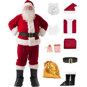Santa Claus Costume for Men - Professional Santa Suit Adults Men, Velvet Santa Outfit for Xmas Party, Cosplay